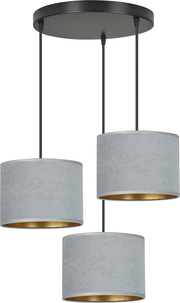 Emibig Bornholm 3 lamps hanglamp grijs rond kappen 3x E27 - Perfecte verlichting voor elke ruimte