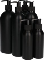6x Kunststof Transparant Fles met Dispenser Pomp - 100ml, 250ml & 500ml - Plastic PET Flessen, Zeeppompje, Doseerfles, Zeepdispenser - HDPE Kunststof - Zwart