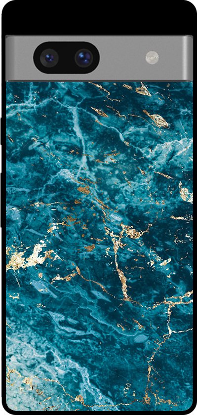 Google Pixel 7 Pro telefoonhoesje met blauw en gouden marmerprint.