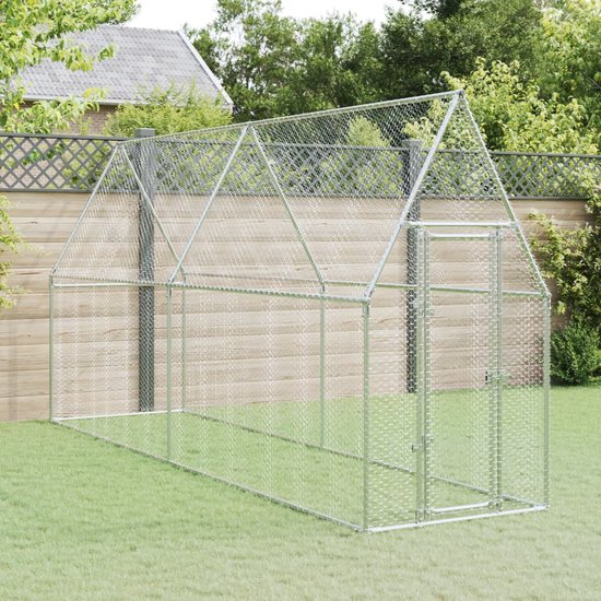 Vidaxl -kippenhok -zilver -200 X 105 X 91 Cm -staal