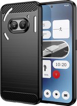 Nothing Phone (2a) Hoesje - MobyDefend TPU Gelcase - Geborsteld Metaal + Carbonlook - Zwart - GSM Hoesje - Telefoonhoesje Geschikt Voor Nothing Phone (2a)