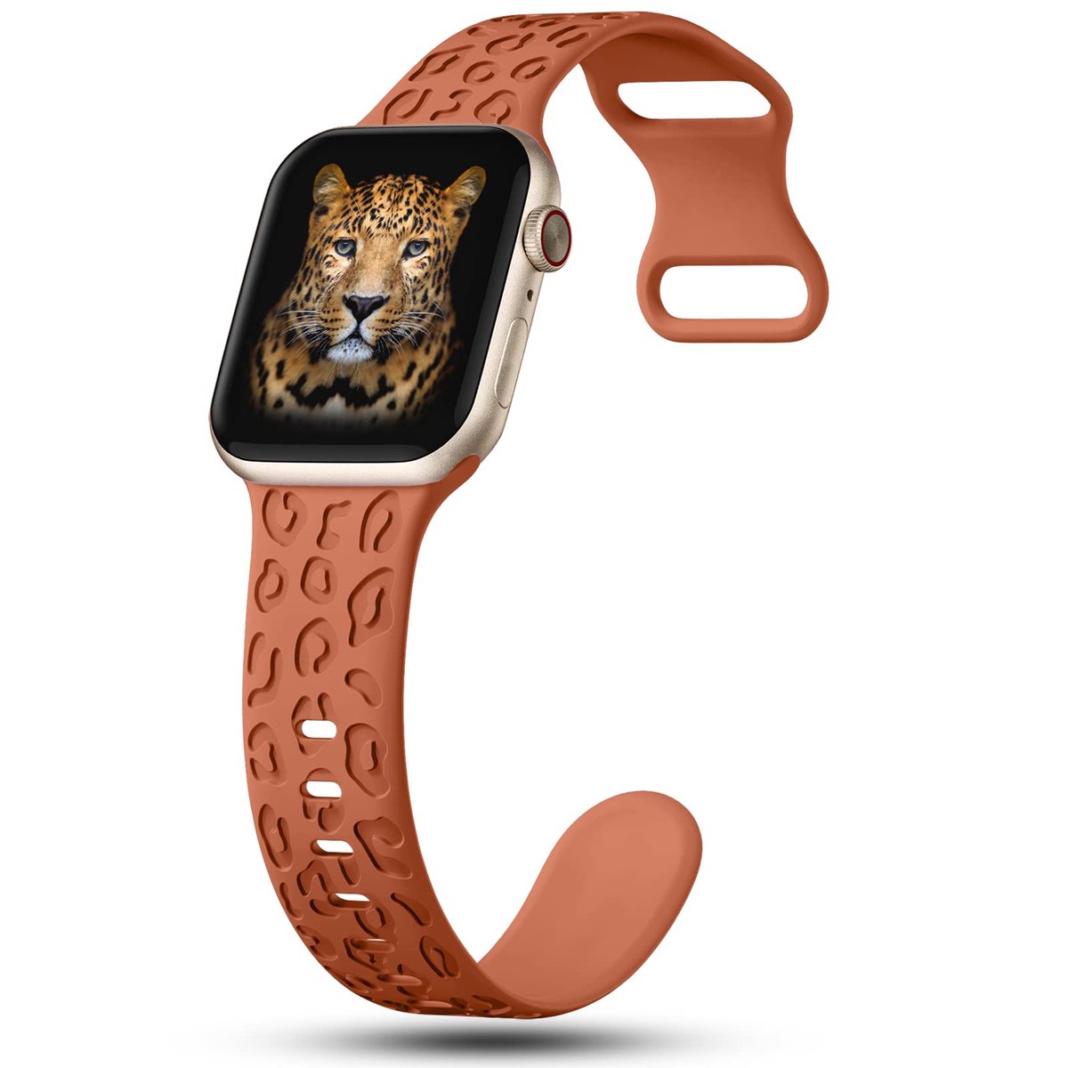 YONO Leopard Bandje geschikt voor Apple Watch - 45-44-42 mm - Siliconen Armband - Koraal