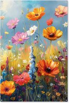 Tuinposter 120x180 cm - Tuindecoratie Bloemen - Natuur - Botanisch - Kunst - Poster voor in de tuin - Buiten decoratie - Schutting tuinschilderij - Tuindoek muurdecoratie - Wanddecoratie balkondoek