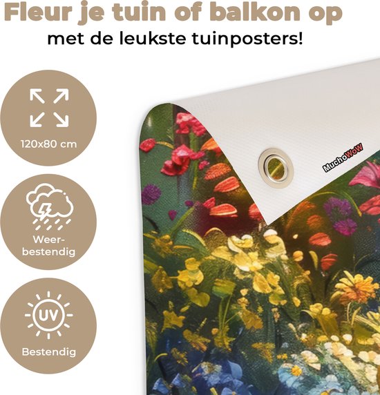 Affiche de jardin 120x80 cm - Décoration de jardin Nature - Paysage - Fleurs - Coloré - Affiche pour le jardin - Décoration extérieure - Peinture de jardin de clôture - Décoration murale en tissu de jardin - Décoration murale en tissu de balcon