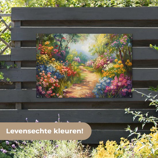 Affiche de jardin 120x80 cm - Décoration de jardin Nature - Paysage - Fleurs - Coloré - Affiche pour le jardin - Décoration extérieure - Peinture de jardin de clôture - Décoration murale en tissu de jardin - Décoration murale en tissu de balcon