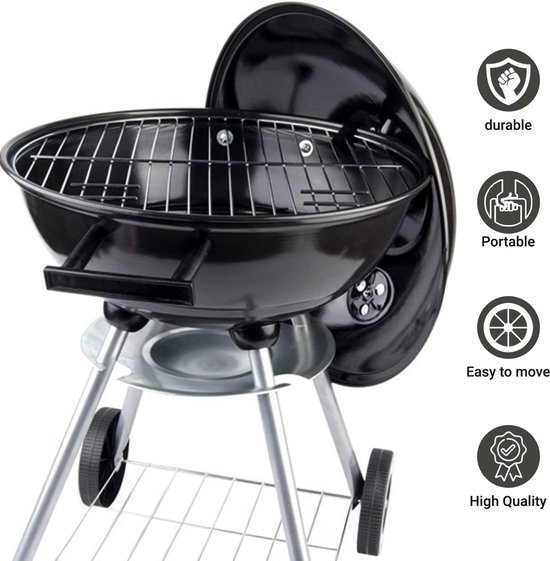 Houtskoolgrill met Accessoires 50cm x 49cm x 73cm Zwart/Zilver - Inclusief Grillrooster Barbecue — afbeelding 3