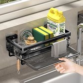 SHOP YOLO-gootsteenorganisers-voor keuken en badkamer met afdruipbak-geen boren nodig-wastafel organizer keuken met afvoerpan-zwart