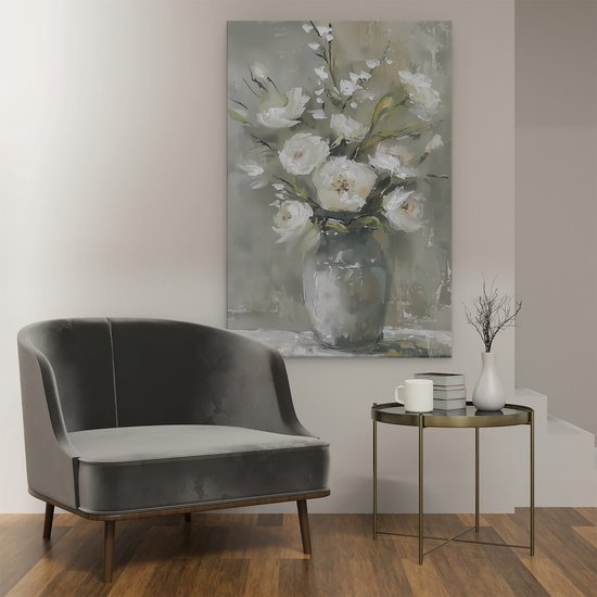Artaza Peinture sur toile Fleurs Witte dans un vase – 80 x 120 – Groot – Photo sur toile – Impression sur toile