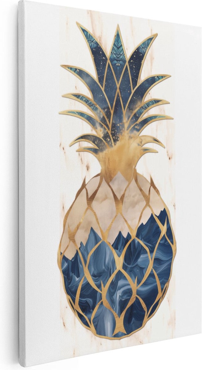 Artaza Canvas Schilderij Ananas op een Marmeren Achtergrond - 80x120 cm - Groot - Wanddecoratie Woonkamer - Schilderijen - Muurdecoratie
