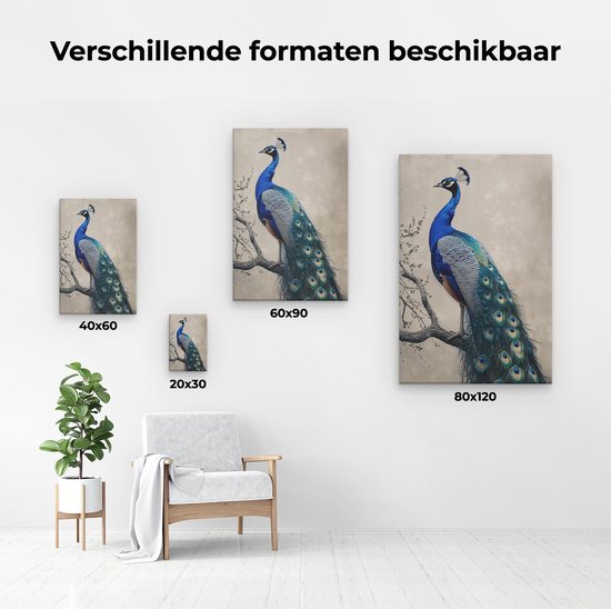 Artaza Peinture sur Toile Paon Perché sur une Branche - 80x120 - Groot - Photo sur Toile - Impression sur Toile