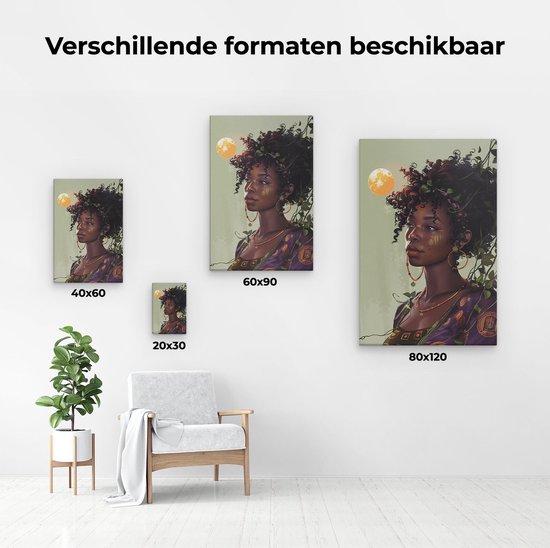 Artaza Canvas Schilderij Afrikaanse Vrouw met een Bloem in haar Haar - 60x90 cm - Wanddecoratie Woonkamer - Schilderijen - Muurdecoratie