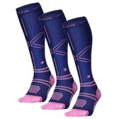 STOX Energy Socks - Lot de 3 Chaussettes de sport pour femme - Chaussettes de compression Premium - Couleur : bleu foncé/rose - Taille : grand - 3 paires - Avantage