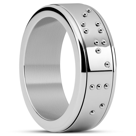 Enthumema | 8 mm Zilverkleurige Roestvrijstalen Braille ‘Exhale’ Fidget Ring