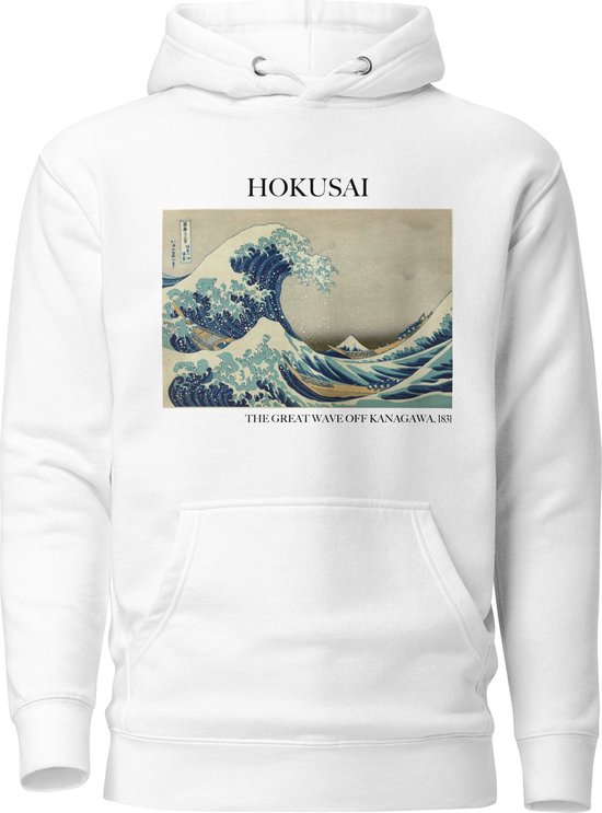 Hokusai 'De Grote Golf van Kanagawa' ("The Great Wave off Kanagawa") Beroemd Schilderij Hoodie | Unisex Premium Kunst Hoodie | Wit | XL