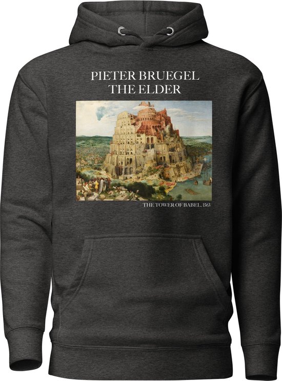 Pieter Bruegel de Oude 'De Toren van Babel' ("The Tower of Babel") Beroemd Schilderij Hoodie | Unisex Premium Kunst Hoodie | Charcoal Heather | S
