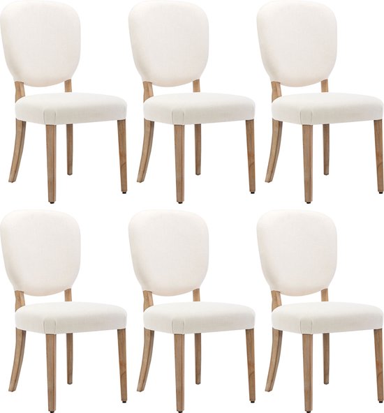 Eetkamerstoelen set van 6, gestoffeerde stoelen bekleed met koperen spijkerversiering stoelleuning, vintage eetkamerstoel, massief houten poten, verstelbare voorzitpoten, linnen stoelen
