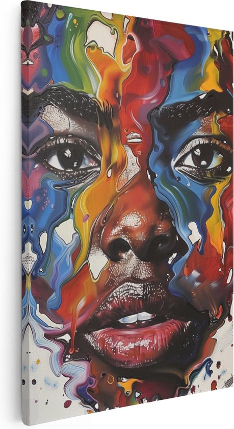 Artaza Canvas Schilderij Kleurrijk Kunstwerk van het Gezicht van een Vrouw - 20x30 - Klein - Foto Op Canvas - Canvas Print
