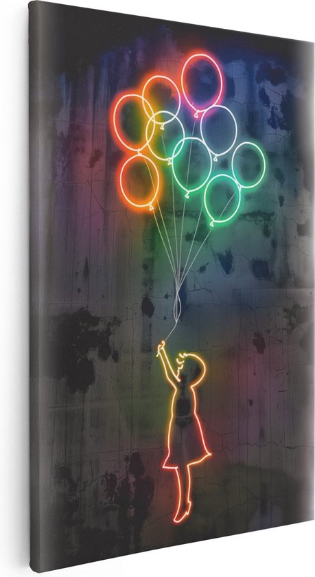 Artaza Canvas Schilderij Meisje Vliegt met Ballonnen - 20x30 - Klein - Foto Op Canvas - Canvas Print
