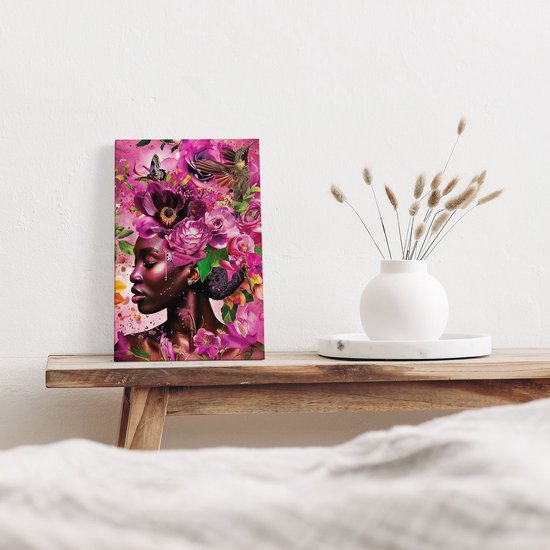Artaza Peinture sur toile Femme noire avec des Fleurs sur la tête – 20 x 30 – Klein – Photo sur toile – Impression sur toile