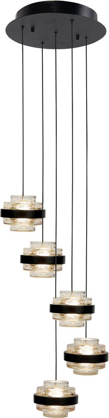 Sierlijke hanglamp Dynasty | 5 lichts | zwart / transparant | glas / metaal | Ø 34 cm | eetkamer / eettafel / woonkamer lamp | modern / sfeervol design