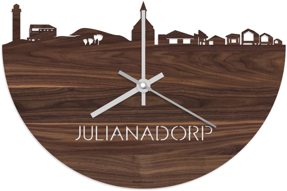 Skyline Klok Julianadorp Notenhout - Ø 40 cm - Stil uurwerk - Wanddecoratie - Meer steden beschikbaar - Woonkamer idee - Woondecoratie - City Art - Steden kunst - Cadeau voor hem - Cadeau voor haar - Jubileum - Trouwerij - Housewarming -