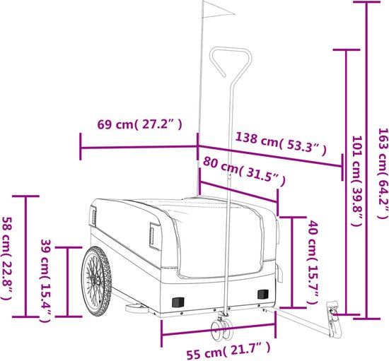 vidaXL Fietstrailer 45 kg ijzer zwart en oranje, fiets trailer