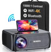Wimius K8 Projector - 4K Full HD Beamer - 4D Keystone - 5G WiFi - 300 inch - 15.000 Lumen - Thuisbioscoop - Film Projector - 360 graden flip functie - Beamer - Inclusief draagtas