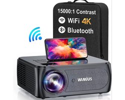 Wimius 8K Projector - 4K Full HD beamer - Bluetooth - Mini Beamer - 1080P - 8K Kwaliteit - Scherm - Projector - Thuisbioscoop - Inclusief Draagbare Tas - Zwart