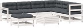 vidaXL - 8-delige - Loungeset - met - kussens - massief - grenenhout - wit