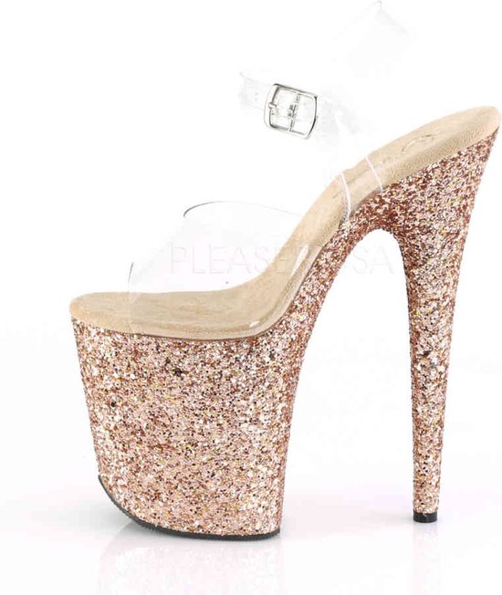 Pleaser - FLAMINGO-808LG Sandale avec bride à la cheville, Chaussures de pole dance - Chaussures de pole dance - 45 Chaussures - Couleur or/Transparent