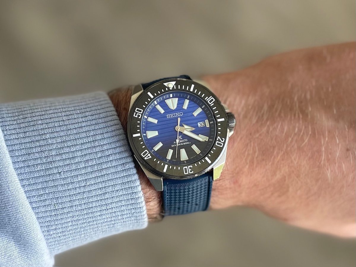22mm Universal Tropical rubber watch strap Blue - Universele Rubber horloge band Blauw