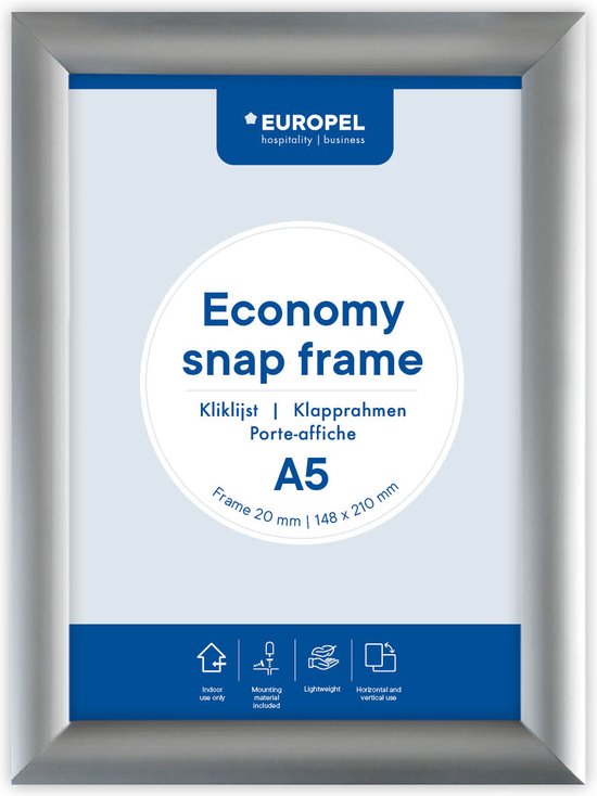 Europel Economy Kliklijst – Posterlijst – A5 – 14,8 x 21 cm – 25mm – Aluminium – Zilver