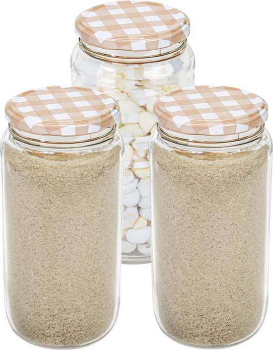 Hega Hogar Weckpot/voorraadpot Classico - 3x - 950 ml - kunststof - beige - D8 x H17 cm