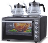 ICQN Vrijstaande Oven Met 2 Kookplaten - 42L - Convectie Mini Oven - Hetelucht - Grillfunctie - Geëmailleerde Holte - Zwart