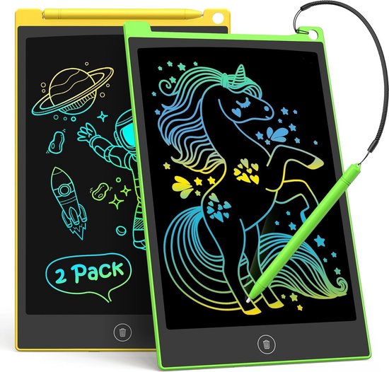 2 Pack LCD Schrijftablet, 8,5 Inch Kleurrijke Doodle Board Tekening Tablet voor Kinderen, Uitwisbare Herbruikbare Schrijven Tekening Pad, Leren Speelgoed Geschenken voor 3 4 5 6 Jaar Oude Jongens en Meisjes Peuters
