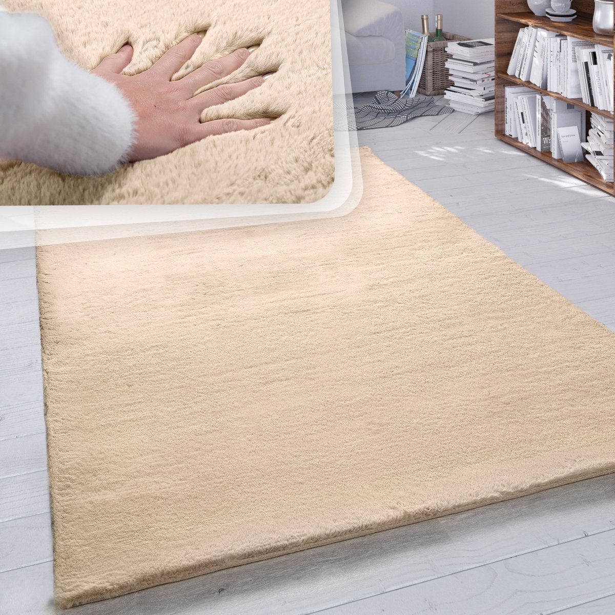 Paco Home Hoogpolig vloerkleed woonkamer kunstvacht superzacht effen 60x90 cm