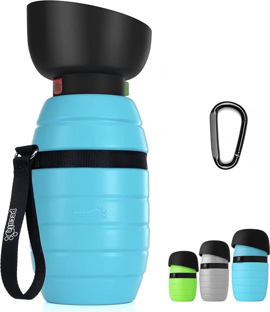 Waterflessen voor honden 500ml met opvouwbare waterbak, 2-in-1, Drinkfles voor honden, veilig en niet-giftig materiaal, geschikt voor buitensporten, wandelen, reizen, enz