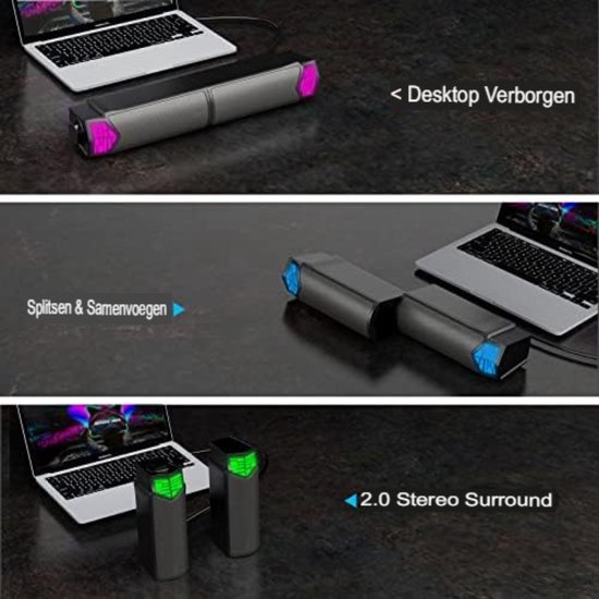 Soundbar pc - Pc soundbar - Computer soundbar - Soundbar computer - 5 x 10 x 5 cm - Zwart — afbeelding 2