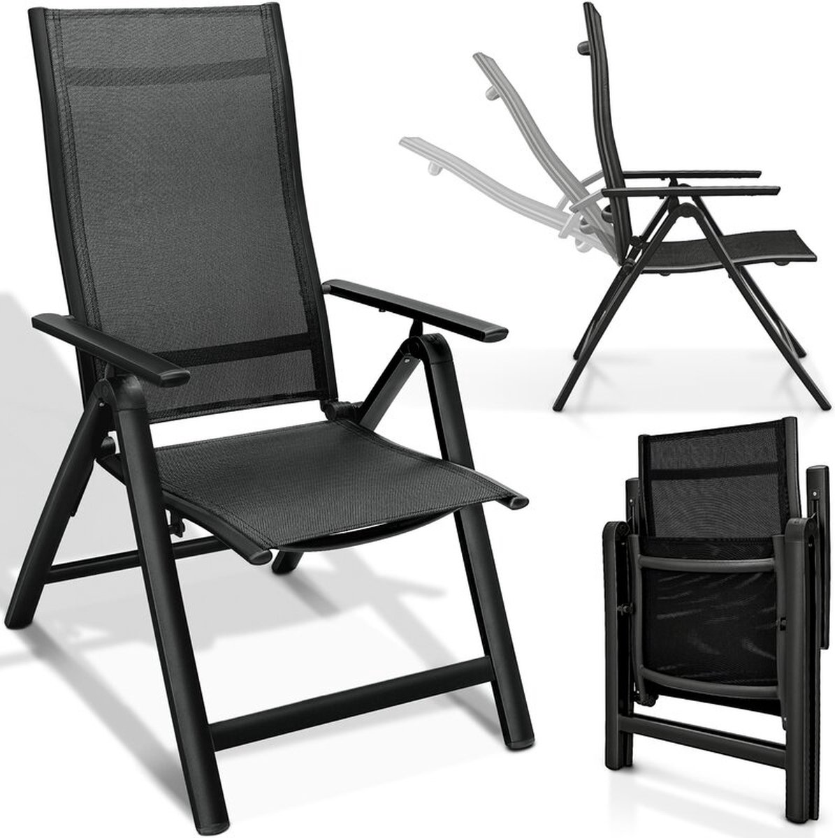 Luxe Tuinstoel Tuinstoelen – Klapstoel – Vouwstoel voor op Terras Tuin Camping – Tuinset – Campingstoel – Tuinstoel – Verstelbaar en Opklapbaar – Zwart – Set van 4