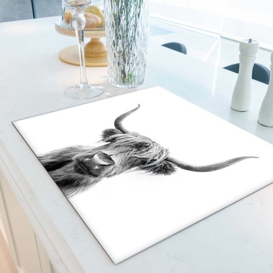 Inductiebeschermer Hooglander met witte achtergrond | 90 x 52 cm | Keukendecoratie | Bescherm mat | Inductie afdekplaat