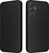 Telefoonhoesje geschikt voor Samsung Galaxy A55 zwart carbon fiber agenda wallet book case hoesje