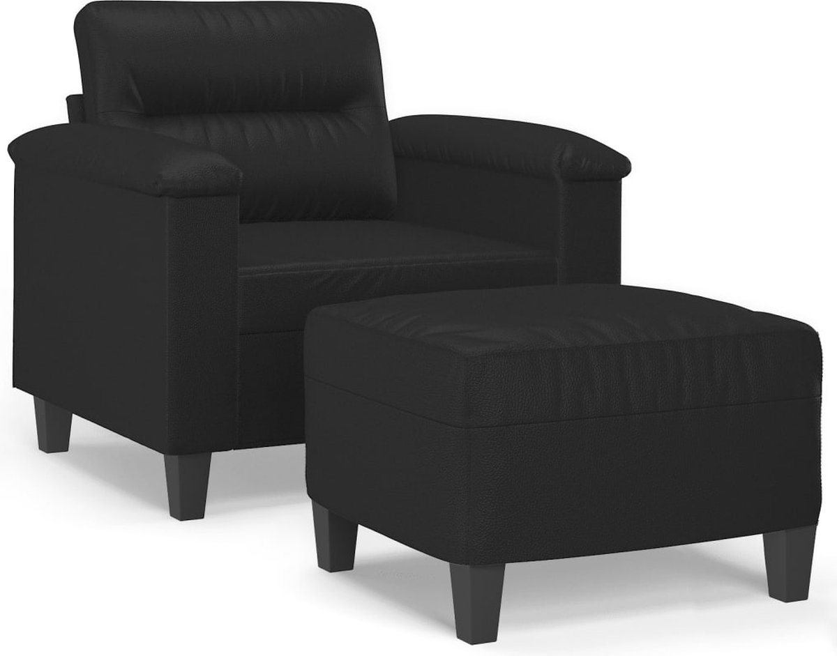 vidaXL Fauteuil - met - voetenbank - 60 - cm - kunstleer - zwart