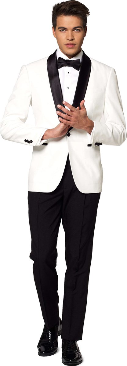 OppoSuits Pearly White - Heren Tuxedo Smoking met Vlinderdas - Chique - Wit - Maat EU 48
