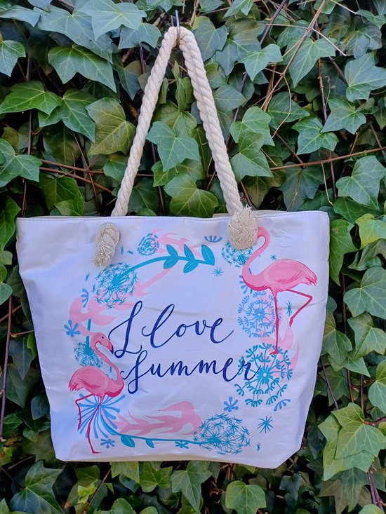Sac de plage Shopper 44cmLx33cmH avec imprimé d'été avec Flamingo modèle 7