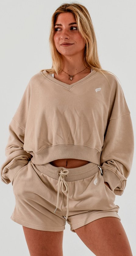 Loungeoutfit / joggingpak dames / huispak / comfy outfit / loungewear short + sweater (beige)