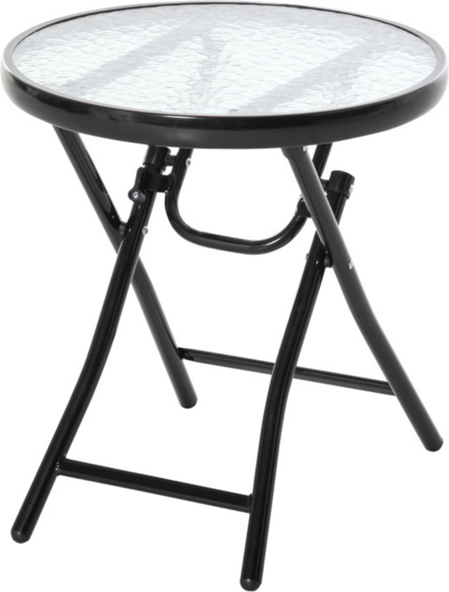 Tuintafel met glazen blad - Tafel - Tuinmeubelen - Bistroset - Bijzettafel - Tafeltje - Zwart - Ø45
