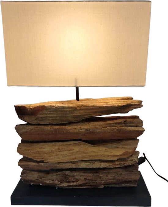 Tropisch Houten Tafellamp - Slaapkamer & Woonkamer Verlichting - 40x 16 x 46 cm