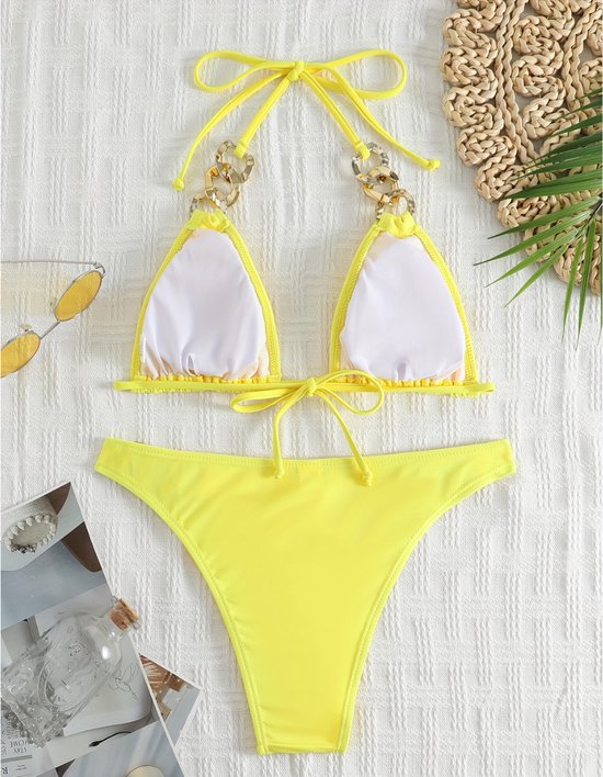 Livano Bikini Femme – Bikini Filles – Maillot de Bain – Push Up – Maillot de Bain Maillots de bain – Nager – Set Sexy – Haut et Bas – Jaune – Taille XL
