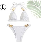 Livano Bikini Dames - Meisjes Bikini - Badpak - Push Up - Vrouwen Badkleding - Zwemmen - Sexy Set - Top & Broekje - Wit - Maat L