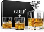 whisky lux Kristal Whiskey Karaf Set in een Luxe Geschenkdoos | 3-delige Whiskey Set | 1 Whisky Karaf en 2 Whisky Glazen | Cadeau Voor Mannen